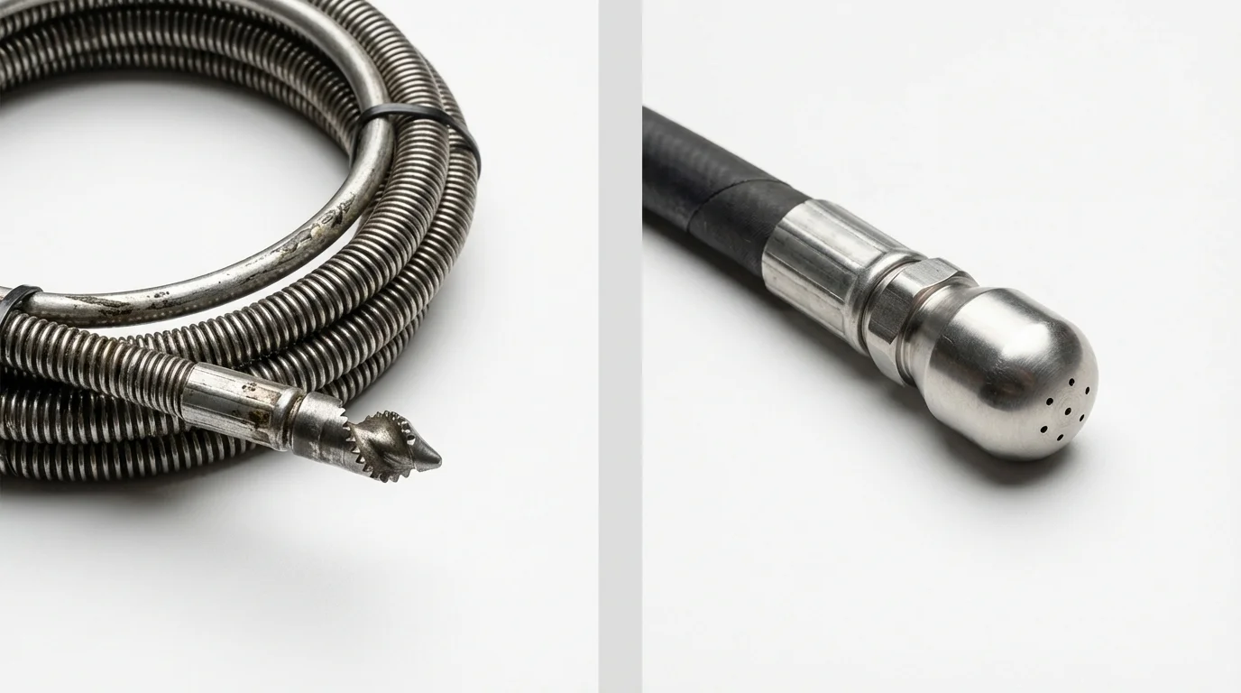 Drain snake cable and hydro jetting nozzle used for drain cleaning in Rector, AR