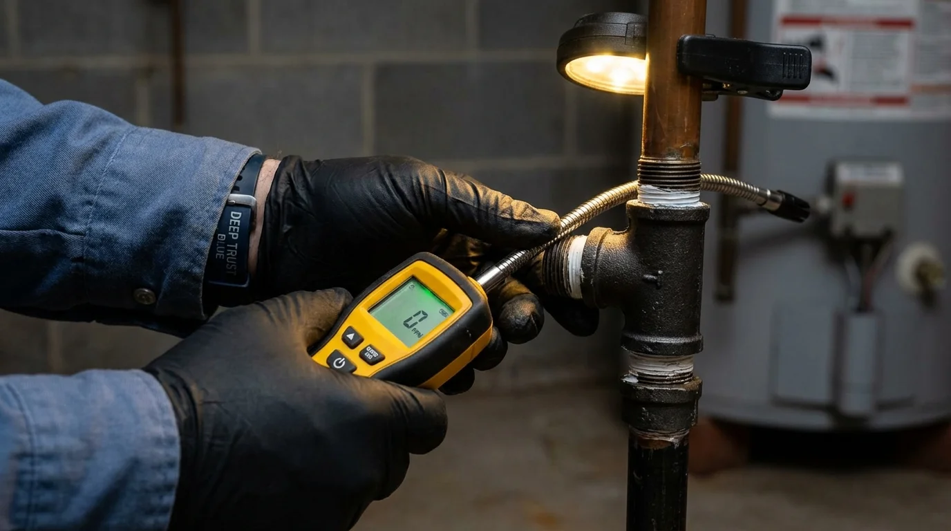 Gas leak detection with electronic sniffer by Johns Plumbing LLC in Rector