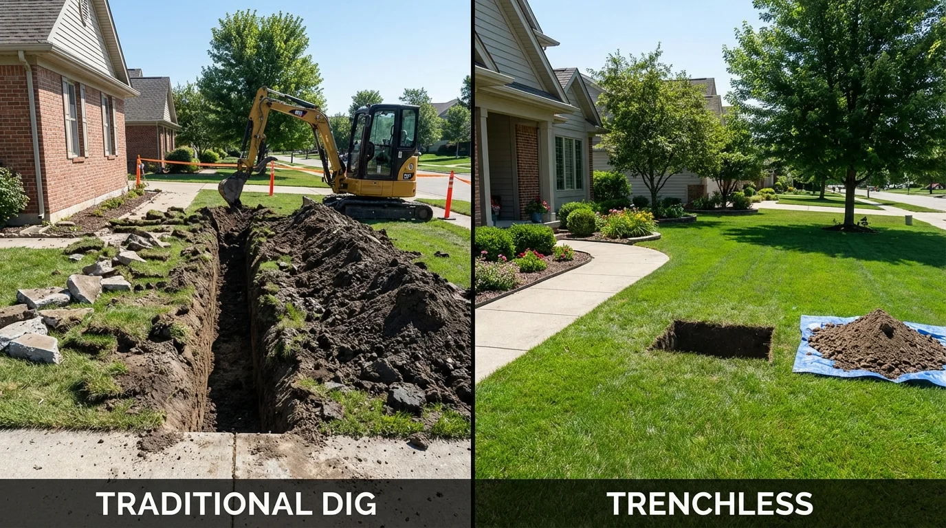 Trenchless sewer repair with minimal yard damage versus traditional excavation in Rector, AR